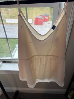 Old Navy Cream Sleeveless V-Neck Embellished Peplum Top